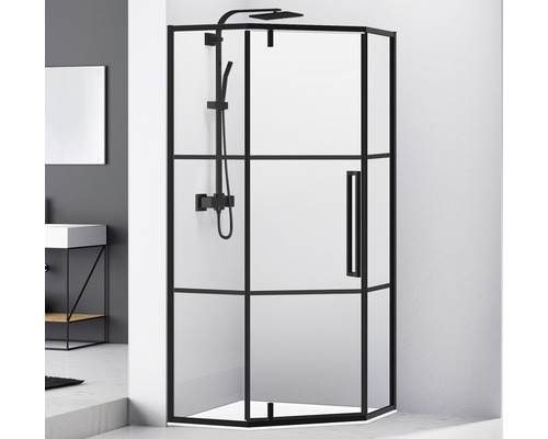 Cabină de duș pentagonală Belform Infinity 90x90x200 cm sticlă transparentă, profil negru