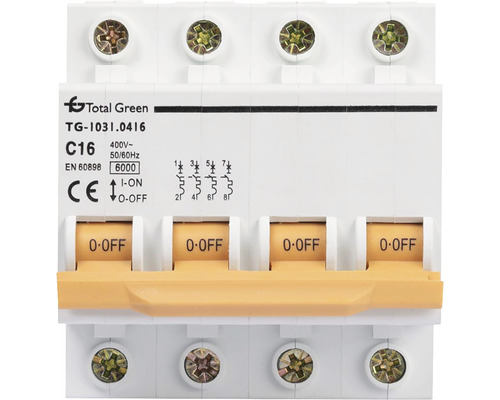 Disjunctor electric modular Total Green 4P 16A 6kA, curbă C-0