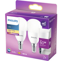 Becuri LED Philips E14 7W 806 lumeni, glob mat G48, lumină caldă, 2 bucăți-thumb-2