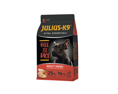 Hrană uscată pentru câini JULIUS-K9 Adult Vital Essentials cu vită și orez 3 kg