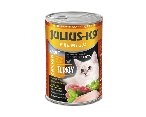 Hrană umedă pentru pisici JULIUS-K9 Adult cu pui și curcan 415 g