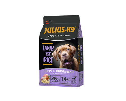Hrană uscată pentru câini JULIUS-K9 Puppy & Junior Hypoallergenic cu miel și orez 12 kg