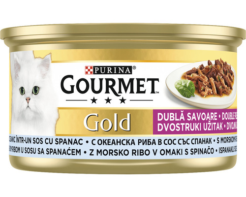Hrană umedă pentru pisici PURINA Gourmet Gold Dublă Savoare cu pește și spanac 85 g