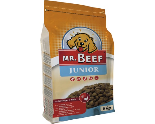 Hrană uscată pentru câini MR. BEEF Junior cu pui şi orez 5 kg