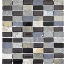 Mozaic sticlă-piatră naturală mix gri/negru/bej 31x32,2 cm-thumb-0