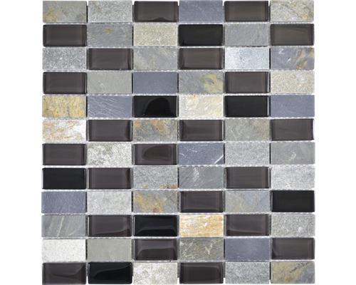 Mozaic sticlă-piatră naturală mix gri/negru/bej 31x32,2 cm-0