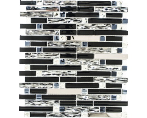 Mozaic sticlă-metal negru-argintiu 29,8x33,8 cm-0