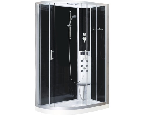 Cabină de duș completă cu hidromasaj Sanotechnik QuickLine Vario 120x80x215 cm, colț dreapta, sticlă securizată 5 mm, profil aluminiu