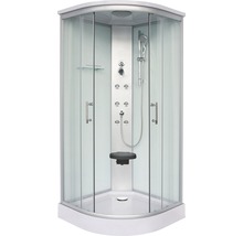 Cabină de duș completă cu hidromasaj Sanotechnik QuickLine Rumba 90x90x215 cm, semirotundă, sticlă securizată 5 mm, profil aluminiu-thumb-0