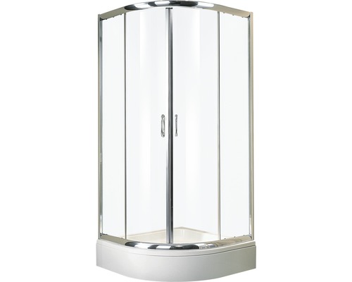 Cabină de duș rotundă Schulte Kristall/Trend, cu cădiță de 90 cm, sticlă transparentă, profil aluminiu cromat