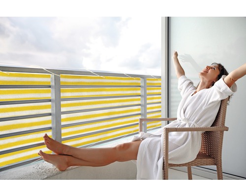 Apărătoare balcon, dungi, galben-alb, 90x500 cm
