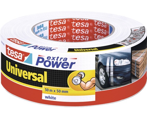 Banda adeziva tesa Universal extra Power alba 50 m x 50 mm