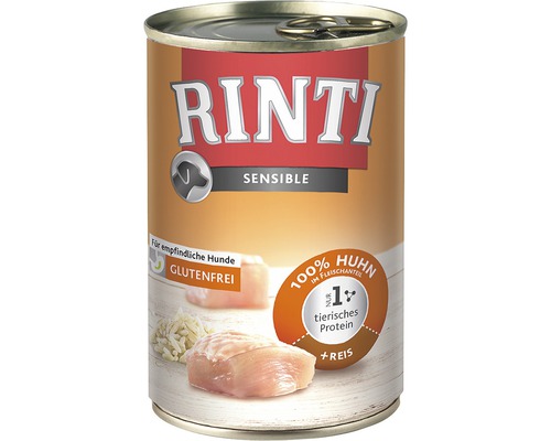 Hrană umedă pentru câini Rinti Sensible cu pui și orez 1 pachet 12x400 g