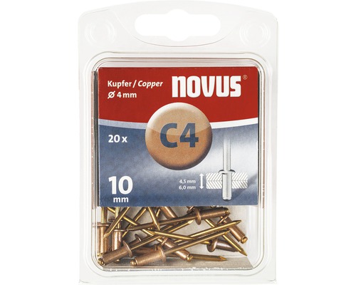Pop-nituri Novus Ø4x10 mm cupru/oțel, pachet 20 bucăți