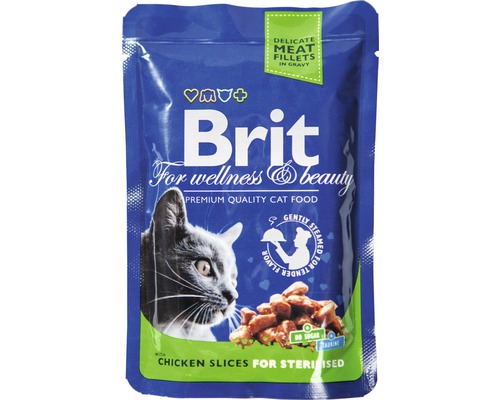 Hrană umedă pentru pisici Brit Premium Sterilised plic, cu pui, 100 g
