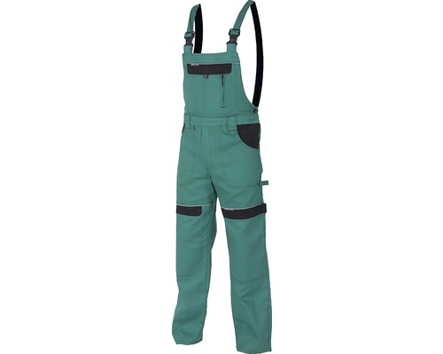 Pantaloni de lucru cu pieptar Ardon Cool Trend din bumbac verde/negru, mărimea 52
