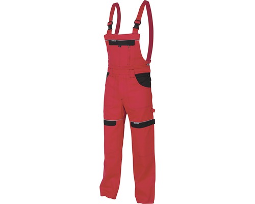 Pantaloni de lucru cu pieptar Ardon Cool Trend din bumbac roșu/negru, mărimea 52