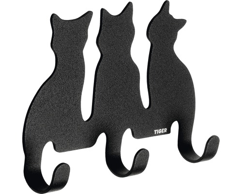 Cuier baie Tiger Cats, 3 agățători, montaj pe perete, negru